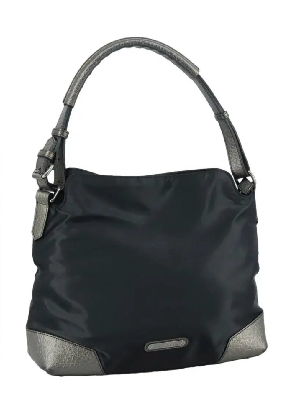 Burberry -Black Nylon & Metallic Leather Shoulder Bag